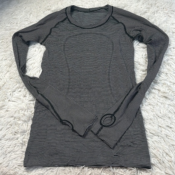 Lululemon Swiftly Tech Long Sleeve Crew Tempo Stripe Black White - Picture 1 of 5